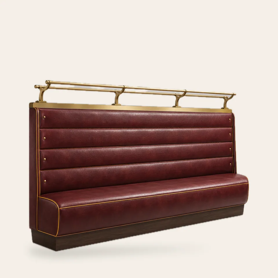Burgundy Roll Banquette with Rail